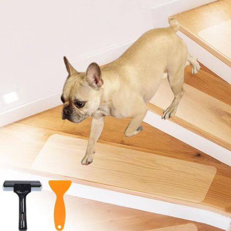 Tapis d'escalier antidérapants, auto-adhésifs, 15 x 80 cm, lot de 15, ruban adhésif transparent antidérapant, bandes antidérapantes pour marches en bois, protection antidérapante pour sols. (1/5)