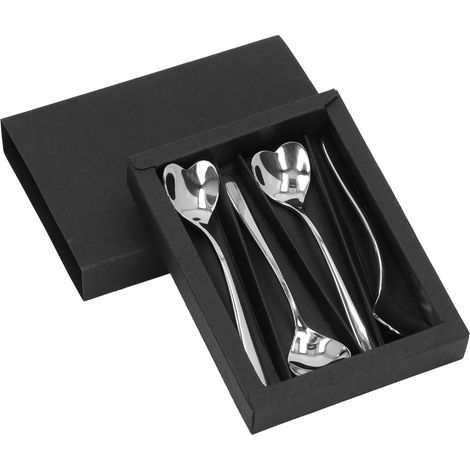 Lot de 4 cuillères à café en acier inoxydable – Forme cœur – Pour dessert et boisson chaude (1/5)