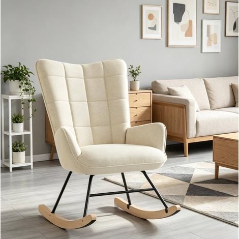 Poltrona a dondolo ergonomica, schienale alto, beige DESVIAE (1/5)