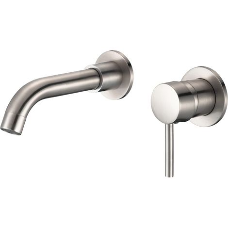 1 Mitigeur Lavabo Acier Brossé, Bec 15 Cm, Céramique, Salle De Bain Moderne (1/5)
