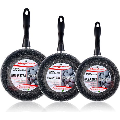 Magefesa K2 Gransasso Lot de 3 poêles 20-24-28 cm induction, antiadhésives PIERRE Gris (1/5)