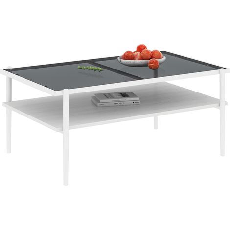 Table basse rectangulaire en verre trempé gris et blanc avec structure MDF et pieds en métal, style moderne avec rangement pour salon et séjour CHICFURN (1/5)