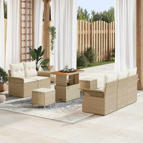 Conjunto de sofás de jardín 8 pcs Beige ratán sintético vidaXL (1/5)