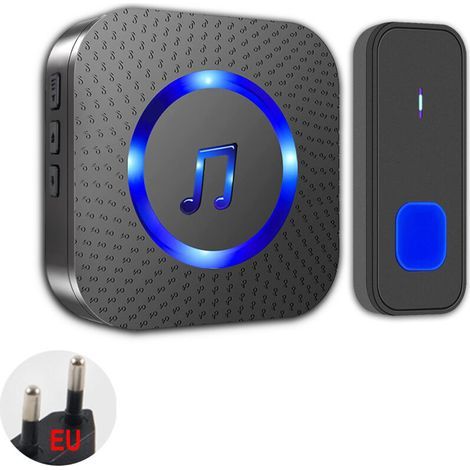 Sonnette extérieure sans fil, portée 400 m, étanchéité IP55, avec flash LED, 55 mélodies et 5 niveaux de volume (1 émetteur + 1 récepteur) (1/4)