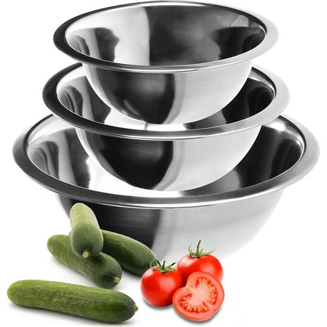 Ensemble de bols 3 pièces en acier inoxydable - Saladier en 3 tailles - Bol à mélanger - Bol en acier inoxydable pour cuire, servir et grignoter (03 Stück - Ø 18/20/24cm) (1/3)