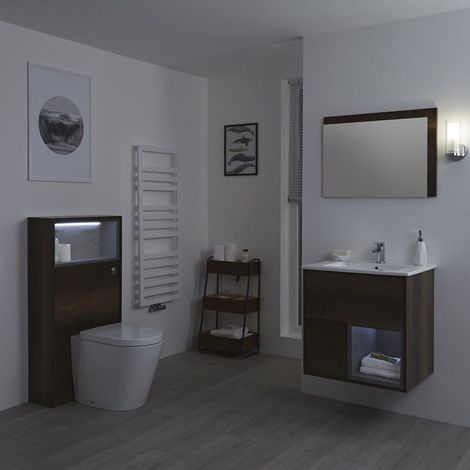 Hudson Reed Hoxton - Set Moderne Chêne Foncé Avec Meuble Lavabo LED et Meuble WC (1/5)