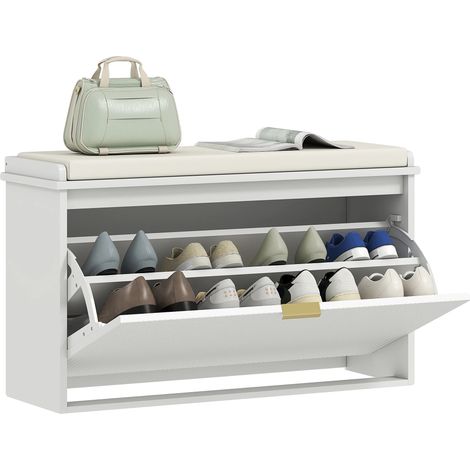 Banco para zapatos, asiento acolchado, estante ajustable, blanco (1/5)