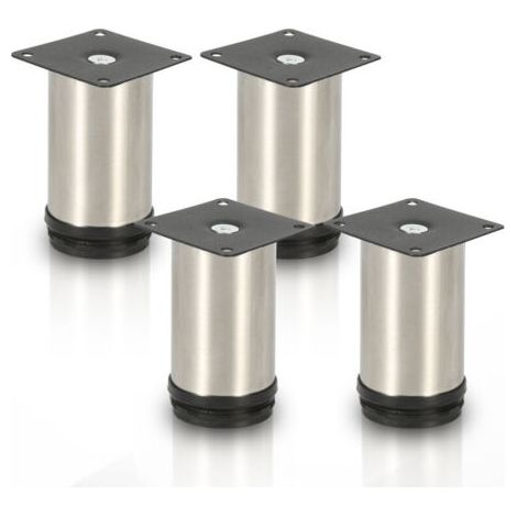 Lot de 4 pieds de meuble, pied de table, meuble, inox, hauteur : 50 mm Diamètre : 40 mm Réglage en hauteur : + 15 mm (1/4)