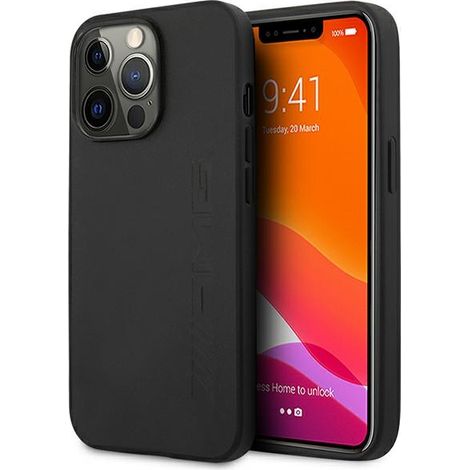 Custodia rigida in pelle nera per iPhone 14 Pro AMG (1/5)