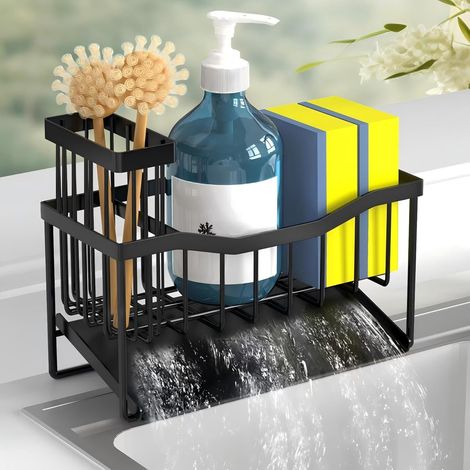 Porte-éponge pour évier - Convient aux cuisines équipées de porte-brosses et de poubelles à égouttage automatique en acier inoxydable, boîte de rangement en acier inoxydable pour évier (1/3)