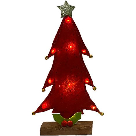 Décorations de Noël, cadeaux de Noël, ornements, guirlande lumineuse de table, mini sapin de Noël LED - rouge (nécessite 2 piles AA), 3318cm. Matériau : tissu à paillettes + guirlande lumineuse LED, b (1/3)