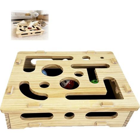Boîte d'enrichissement de lime à ongles pour chat, avec 3 boules cloches, grattoir interactif, boîte puzzle d'enrichissement des griffures de chat, pour toilettage, chaton, animal domestique, canapé (1/5)