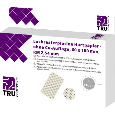 TRU COMPONENTS Europlatine ohne Cu-Auflage Hartpapier (L x B) 100 mm x 60 mm 35 µm Rastermaß 2.54 m (1/2)