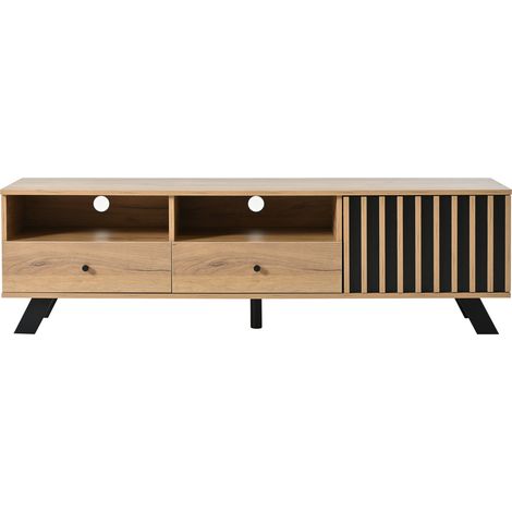 Mobile TV 150 x 38 x 44 cm in truciolare, 2 cassetti, 1 armadietto, colore legno naturale e nero (1/5)