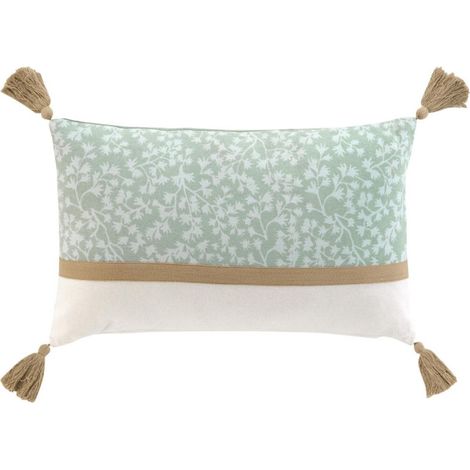 Coussin Déco Pompons "Vivoline" 30x50cm Vert (1/5)