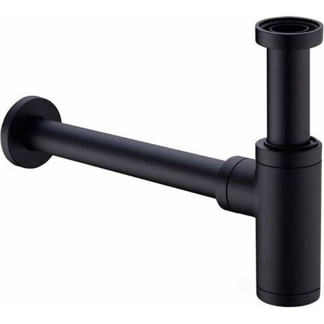 Siphon Lavabo - Laiton Massif - Tube Extension 200 mm - Raccord 1 1/4 Pouces - Finition Noir Mat - Anti-Odeur - Universel (1/4)