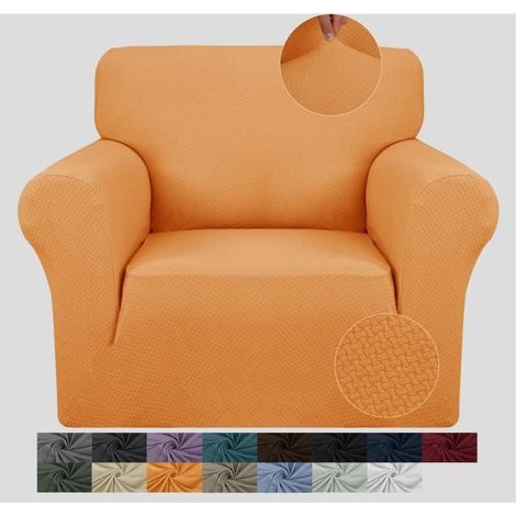 Housse de Canapé , Extensible, antidérapante, avec accoudoirs,1 place, Housse de Protection élastique pour canapé - Orange (1/3)