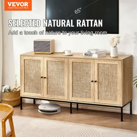 Armoire en rotin 150 x 36 x 80 cm, armoire de rangement en rotin avec 4 portes magnétiques et étagères réglables, commode en rotin… (1/5)