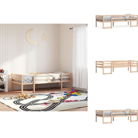 Kinderbett 75x190 cm Massivholz Kiefer - Holz Kinderbett - Kiefernholz Bett - Jugendbett - Kinderzimmer Dekoration - Massivholzkinderbett (1/5)