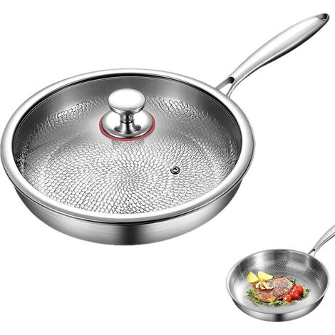 Poêle en titane avec couvercle - Poêle en titane martelé - Nouvelle poêle en titane - Batterie de cuisine non revêtue améliorée - Ultra-résistante et anti-rayures (1/3)