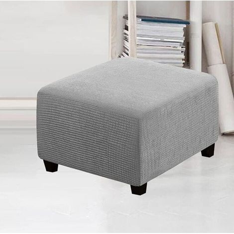 Housses Extensibles, Housses De Protection Carrées En Tissu Élasthanne Pour Tabouret De Rangement, Repose-Pieds, Avec Élastique En Bas, Pour Meubles (Gris Clair) (1/4)