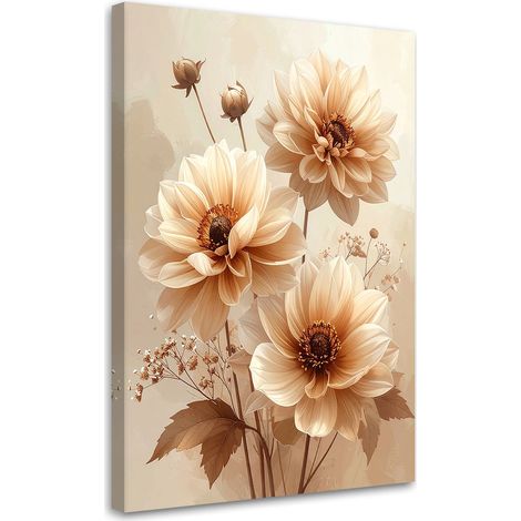 Tabelau sur Toile, Fleurs beiges dans un style vintage doux,20x30 (1/4)