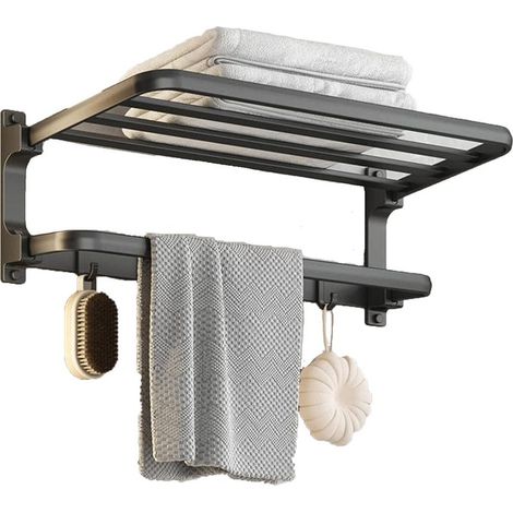 door-towels without drilling - Black - Door Towels of bathroom - Fitment Wall-mounted - with 5 Hooks for Towels of Bath, 58cm (1/5)