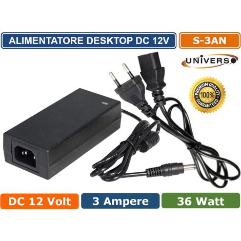 ALIMENTATORE DESKTOP SWITCHING 12V 3A 36W PER ILLUMINAZIONE E CCTV TELECAMERA CIRCUITO CHIUSO (1/3)