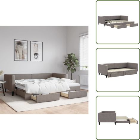 The Living Store Tagesbett Ausziehbar mit Schubladen Taupe 90x200 cm Stoff - Schlafsofa (1/5)