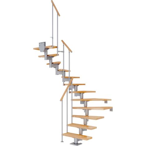 Dolle Mittelholmtreppe Cork Buche, lackiert 1/2 gewendelt 79 cm breit für GH 222 – 270 cm UK Metall Perlgrau mit Geländer