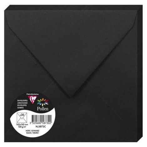Enveloppe - CLAIREFONTAINE - Pollen - 165x165 mm - Noir - 120g - paquet de 20