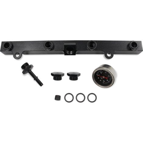 Barra de combustible para motor Honda K-Series, aluminio negro anodizado con manómetro 0-100 psi – Ideal para tuning Acura RSX y Civic Si (1/5)