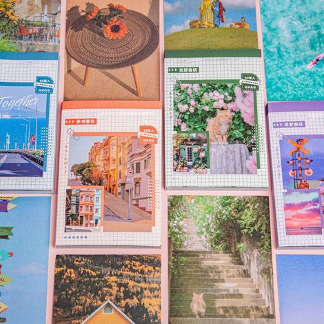 50 autocollants décoratifs de paysages naturels, esthétiques et de voyage, pour scrapbooking, agenda, carnet, ordinateur portable, bagages, etc. Vert (1/5)