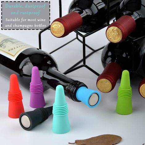 Confezione da 6 tappi in silicone per bottiglie di vino e champagne, sei colori - Per mantenere il vino fresco (1/4)