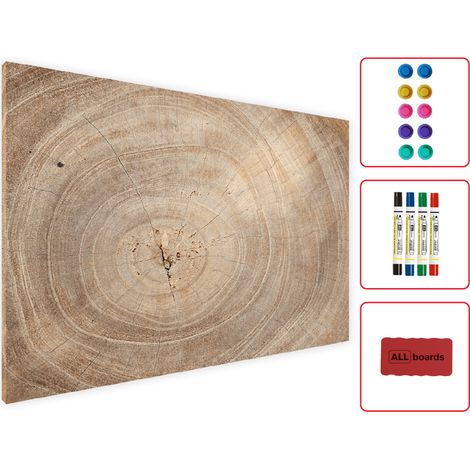 Allboards – Tableau magnétique en métal 60x40cm – Motif tronc cernes de bois – Compatible avec tous types d'aimants – Montage horizontal/vertical