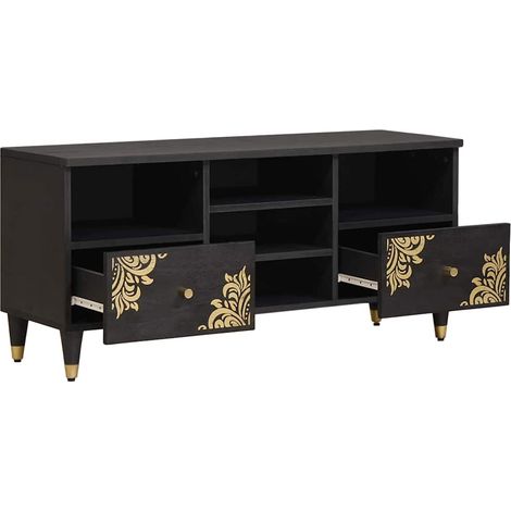 Meuble TV Banc TV Meuble de rangement - Noir 100 x 33 x 46 cm Bois de mangue massif fr2540 - Maison La Vie (1/5)