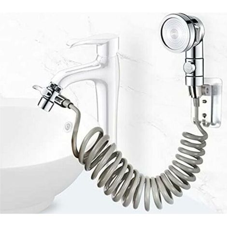 Duschkopf-Set für Waschbecken, Badezimmer-Duschkopf, Teleskopschlauch, perfekt zum Haarewaschen oder Reinigen des Waschbeckens (Armatur nicht enthalten) (Silber)