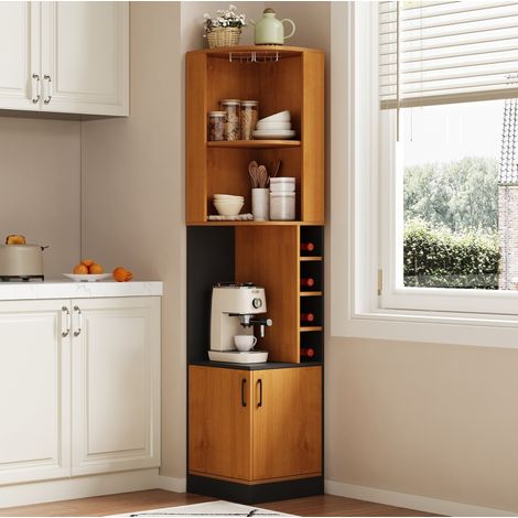 Meuble bar d’angle 40x40x182 cm en MDF naturel, gain de place pour cuisine, FloraGrace (1/5)