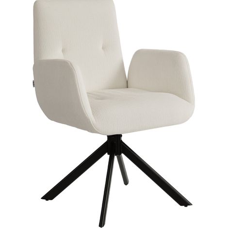 Fauteuil d'appoint moderne pivotant en tissu crème, 60x61x88 cm, support 120 kg (1/5)