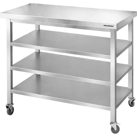 Table de travail en inox Bar 1000x700 mm avec 3 étagères inférieures sur roulettes PREMIUM - GOLDINOX (1/4)