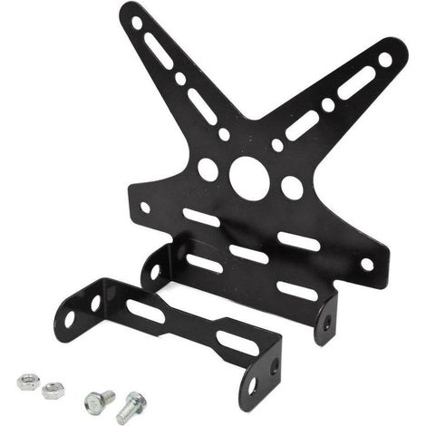 Support de plaque d'immatriculation moto réglable aluminium noir (1/2)