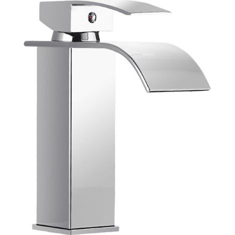 Modernes Badezimmer mit Wasserfall- und BDD-Waschbecken, elegantes Design, Messing-Armatur, Warm- und Kaltwasseranschluss, verchromte Wasserfallarmatur G 3/8 (1/5)