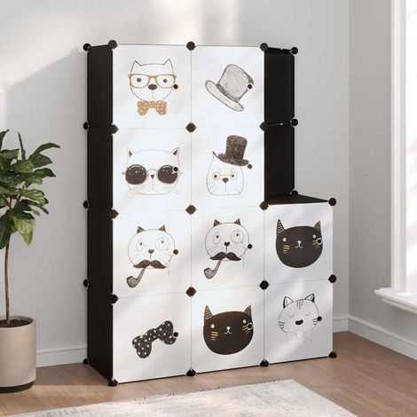 Armoire de rangement pour enfants-Meuble de stockage avec 10 cubes Noir PP 309179 (1/5)