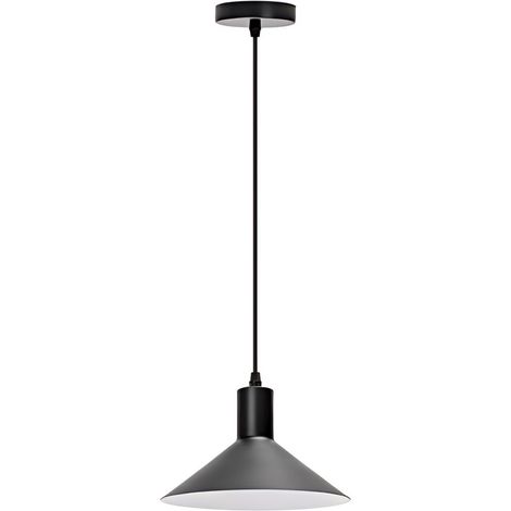Suspension minimaliste en fer noir, culot E27, décor nordique pour espaces modernes. (1/3)