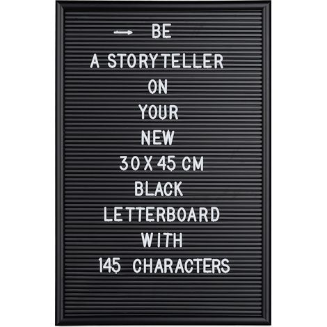Relaxdays Letter Board con Marco de Madera, Pizarra 145 Letras, Números y Símbolos, Plástico, 30x45, Negro