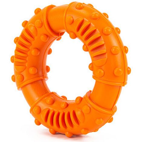 Anneau de nettoyage de dents en caoutchouc pour chien, résistant et antidérapant, orange. (1/5)