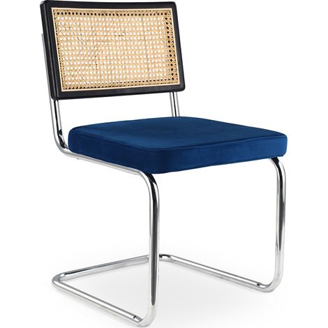 Dining Chair - Upholstered in Velvet - Wood and Rattan - Hyre Dark blue (1/5)