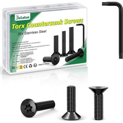 Lot de 50 vis à tête fraisée M3 x 6 mm, en acier inoxydable 304, avec clé Torx et boîte conformes à la norme ISO 14581, pour machines et appareils, installations extérieures, meubles, bois (1/5)