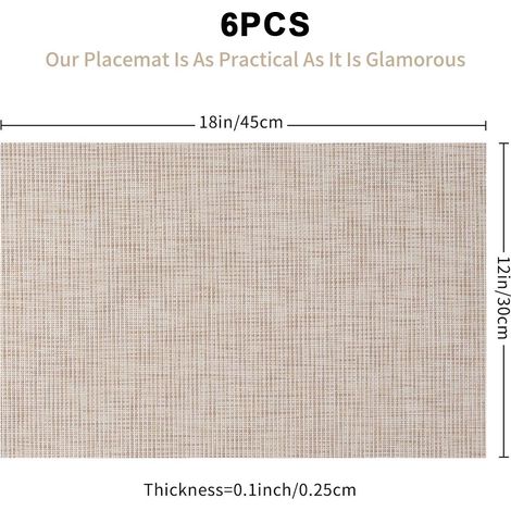6 pièces sous-plat en PVC, antidérapant, résistant à la chaleur, lavable, 45x30 cm, noir/crème/gris chanvre (1/5)