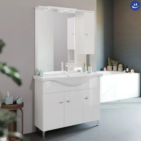 Mobile bagno a terra con specchierae lavabo integrale modello seria 85cm composizone completa SAVINI DUE